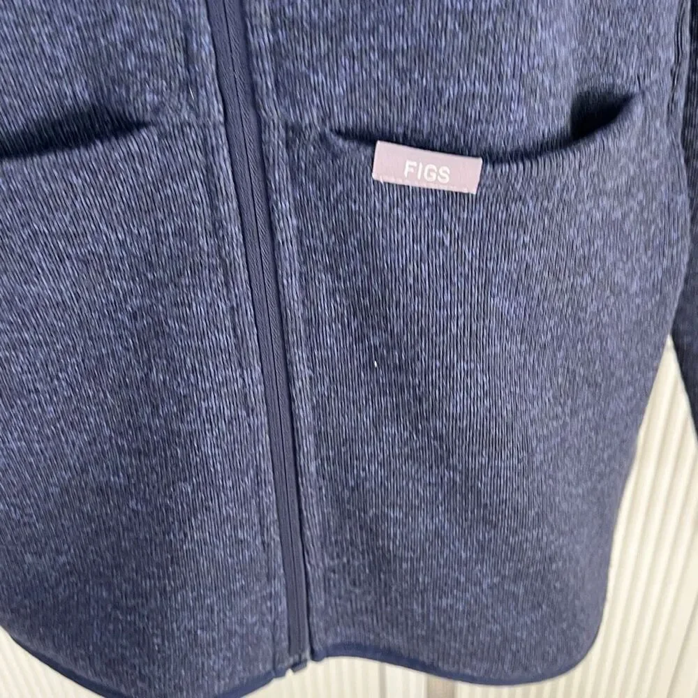 FIGS Women's Fleece On-Shift Full Zip Sweater-Knit Jacket Heather Blue Medium